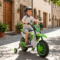 HOMCOM Moto da Cross Elettrica per Bambini con Rotelle, in PP e Metallo, 106.5x51.5x68 cm, Verde(m-10)
