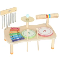 AIYAPLAY Instrumentos Musicales Infantiles de Madera Montessori con Tambor Xilófono Doble Tono Platillo Campana de Viento(m-1)