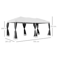 Outsunny Carpa Plegable 6x3 m Cenador para Jardín Gazebo con 6 Cortinas Mosquitera y Cremallera Bolsa de Transporte Impermeable para Exterior Blanco(m-3)