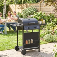Outsunny Barbecue Gas con 2 Bruciatori, Tavolini Laterali e Termometro Integrato, in Acciaio Inox, 99x56x95 cm, Nero(m-9)
