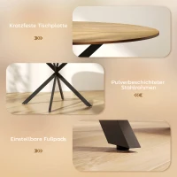 HOMCOM Ronde eettafel voor 4 personen, keukentafel in industriële stijl met stalen poten, voor eetkamer en keuken, eiken(m-6)