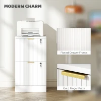 HOMCOM Filing Cabinet, Fluted Vertical File Cabinet with 2 Lockable Drawers and Hanging Rails, White(m-8)