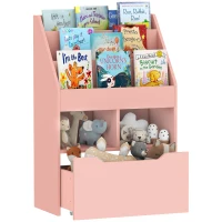 HOMCOM Kinderregal mit Schublade, Bücherregal mit Fächern, 60 x 29,9 x 90 cm, Rosa(m-12)