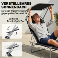 Outsunny Klapbare ligstoel met zonnescherm, verstelbare rugleuning, metalen frame, 187 x 58 x 36 cm, zwart(m-4)