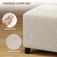 HOMCOM Small Ottoman, Square Footstool with Side Pocket, Rubber Wood Legs and Padded Seat for Living Room, Beige(m-6)