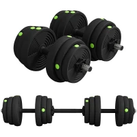 SPORTNOW 2-in-1 halterset, lange & korte halter, 25 kg, antislip, vloerbesparend, zwart/groen(m-1)