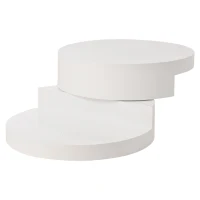 Masă de cafea cilindrică cu blat rotativ la 360°, bandă LED, construcție cu 2 straturi, 70x70x35,5 cm, Alb(m-8)