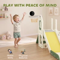 AIYAPLAY Toboggan pour Enfant Pliable 5-en-1 avec Escalade, Panier de Basket, Espace de Rangement et Ballon, Crème(m-8)