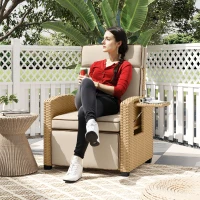 Outsunny 145° Reclining Rattan Armchair, with Footrest - Khaki/Beige(m-10)