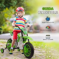 HOMCOM Moto da Cross Elettrica per Bambini con Rotelle, in PP e Metallo, 106.5x51.5x68 cm, Verde(m-4)