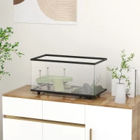 PawHut Aquarium pour Tortues 50 L Terrarium pour Petites Tortues avec Plateforme Rampe et Thermomètre 60x30x32 cm Transparent(m-2)