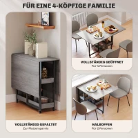 HOMCOM Inklapbare eettafel in industriële stijl, voor maximaal 4 personen, met open schappen, flexibel, metaal en spaanplaat, grijs(m-4)
