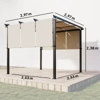 Outsunny Cenador para Exterior 3x3 m con Techo Deslizante Marco de Acero Impermeable y Anti-UV para Terraza Patio Beige(m-3)