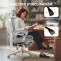 HOMCOM Scaun de birou ergonomic cu tetieră reglabilă, fotoliu de birou rabatabil din plasă, spătar separat, gri(m-5)