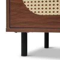 Bufet cu 5 uși rabatabile, mult spațiu de depozitare și front din ratan, 80x40x163 cm, Culoare naturală(m-11)