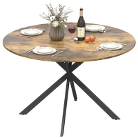 HOMCOM Ronde eettafel voor 4 personen, keukentafel in industriële stijl met stalen poten, voor eetkamer, keuken, Rustiek-Bruin(m-10)