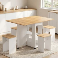 HOMCOM Ensemble table salle à manger pliante avec 4 chaises, table de cuisine avec chaises pour 4 personnes, roulettes, chêne(m-2)