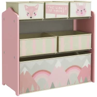 ZONEKIZ Kinderschrank mit 6 Stoffboxen, niedliches Motiv, 63x30x66 cm, Rosa(m-1)