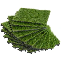 Outsunny Kunstgras, natuurgetrouw, met drainagefunctie, 6,5K vezels/m², 25mm hoogte, set van 10 stuks van 30x30cm, groen(m-10)