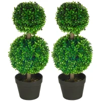 HOMCOM 2-delige set kunstboek, 2 buxusbomen, buiten, 17 cm x 17 cm x 60 cm, Groen + Bruin + Zwart.(m-10)