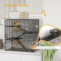 PawHut Cușcă pentru Hamster cu Bază din Sticlă, Cu 4 Etaje și Accesorii, 78,5L x 48,5B x 80H cm, Negru(m-6)