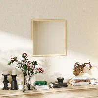 HOMCOM Miroir mural carré 50 x 50 cm, cadre en bois naturel, idéal pour la salle de bain, salon ou chambre(m-8)