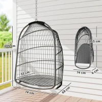 Outsunny Sedia Sospesa a Dondolo Pieghevole da Interno ed Esterno con Cuscino e Poggiatesta, Grigio Scuro(m-3)