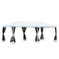 Outsunny Tonnelle Barnum pop-up Pliant Style Colonial 6 x 3 m 6 moustiquaires + Sac de Transport Blanc et Noir(m-10)