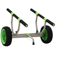 SPORTNOW Chariot de transport pour kayak stand-up paddle canoë avec largeur réglable grandes roues cadre en aluminium noir vert(m-1)