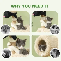 PawHut Cat Tree Sheep Design, 98 cm Multi-Level Cat Tower with Scratching Posts, Tunnel & Play Ball, Light Brown(m-6)