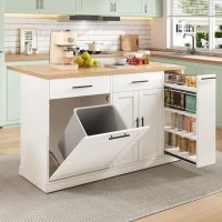 Kücheninsel auf Rollen mit klappbarer Arbeitsplatte, verstecktem Müllfach, feststellbaren 360°-Rollen, 120x70x93,5 cm, Weiß(m-4)