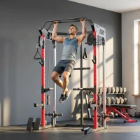 SPORTNOW Jaula de Potencia Rack para Sentadillas con Sistema Polea Ajustable Barra Dominadas y Estación de Fondos(m-10)