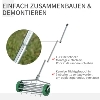 Outsunny gazonbeluchter handvat lengte verstelbaar handverticuteer gazonbeluchter spiked roller gazon rollende gazonbeluchter onderhoud tuin verzinkte buis groen + zilver 135 x 42,5 x 15 cm(m-5)