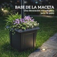 Outsunny Farola Solar Exterior de Jardín con Macetero 2 Cabezales Impermeable IP44 Encendido/Apagado Automático Altura Ajustable(m-8)