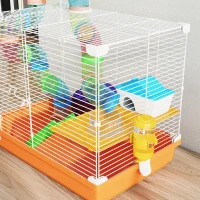 PawHut Jaula para Hámster con Túnel Cuenco Bebedero Casita Rampa Rueda de Ejercicio Bandeja Extraíble 46x30x37 cm Naranja(m-8)