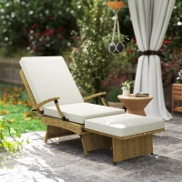 Outsunny 80° Reclining Rattan Lounger - White/Beige(m-10)