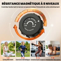 HOMCOM Vélo d'Appartement Pliable 4-en-1 - Ergomètre Magnétique Silencieux avec Cordes de Résistance - Sport Maison et Cardio-training avec Roulettes, Selle Confort et LCD (Max 120kg), Rose(m-6)