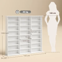 HOMCOM Mueble de Almacenamiento para 1032 CD y 594 DVD Estantería Multimedia 24 Compartimentos y 18 Estantes Ajustables Blanco(m-3)
