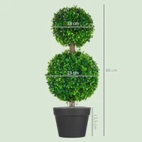 HOMCOM 2-delige set kunstboek, 2 buxusbomen, buiten, 17 cm x 17 cm x 60 cm, Groen + Bruin + Zwart.(m-3)