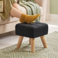 HOMCOM Linen-Look Square Padded Footstool - Black(m-10)