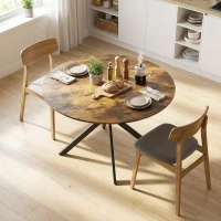 HOMCOM Ronde eettafel voor 4 personen, keukentafel in industriële stijl met stalen poten, voor eetkamer, keuken, Rustiek-Bruin(m-8)