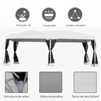 Outsunny Carpa Plegable 6x3 m Cenador para Jardín Gazebo con 6 Cortinas Mosquitera y Cremallera Bolsa de Transporte Impermeable para Exterior Blanco(m-4)
