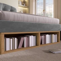 Polsterbett 90x200, dreifach höhenverstellbar, integrierte Schubladen und Staufächer, 207x101x120 cm, Grau(m-10)