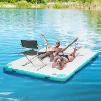 Outsunny Luftmatratze Pool Klappbar Badeinsel Aufblasbare Wasserhängematte Rutschfest Wasser Matratze Pool Spielzeug für Erwachsene Schwimminsel für Pool See 304 x 204 x 15 cm(m-10)