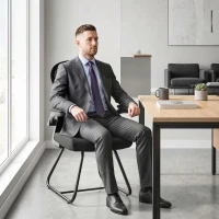 HOMCOM Reception Chair, Conference Meeting Office Chair with Flip-up Armrest, Mesh Backrest, Lumbar Support and Metal Base(m-9)