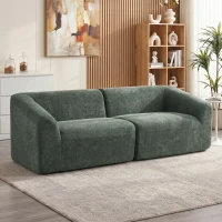 HOMCOM 3-Sitzer-Chenille-Sofa 225 cm, modernes gepolstertes Wohnzimmersofa mit breiter Sitzfläche, Federkernkissen, dunkelgrün(m-2)