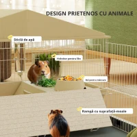 PawHut Cușcă porcușor de Guineea cușcă pentru animale mici cu parc detașabil covor impermeabil bol de hrănire 108 x 71 x 57 cm bej(m-7)