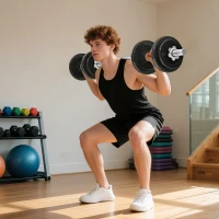 SPORTNOW Set greutăți și halter de 20 kg cu mânere antiderapante, 8 discuri de greutăți, bară de halter și 2 bare pentru gantere din oțel(m-2)