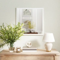 HOMCOM Miroir mural carré 50 x 50 cm, cadre en bois blanc, idéal pour la salle de bain, salon ou chambre(m-10)