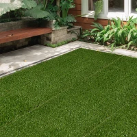 Outsunny Kunstgras, natuurgetrouw, met drainagefunctie, 11K vezels/m², 25mm hoogte, set van 10 stuks van 30x30cm, groen(m-2)